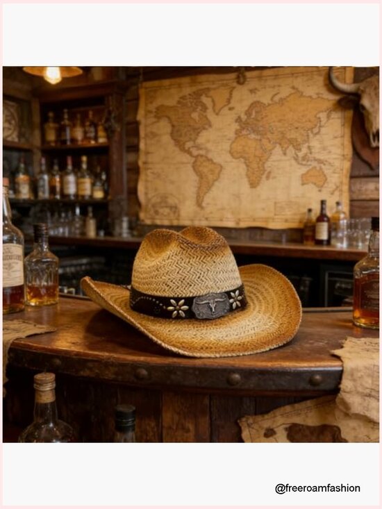 Straw Cowboy Hat with Hatbands Breathable Wide Brim Shapable main image 7